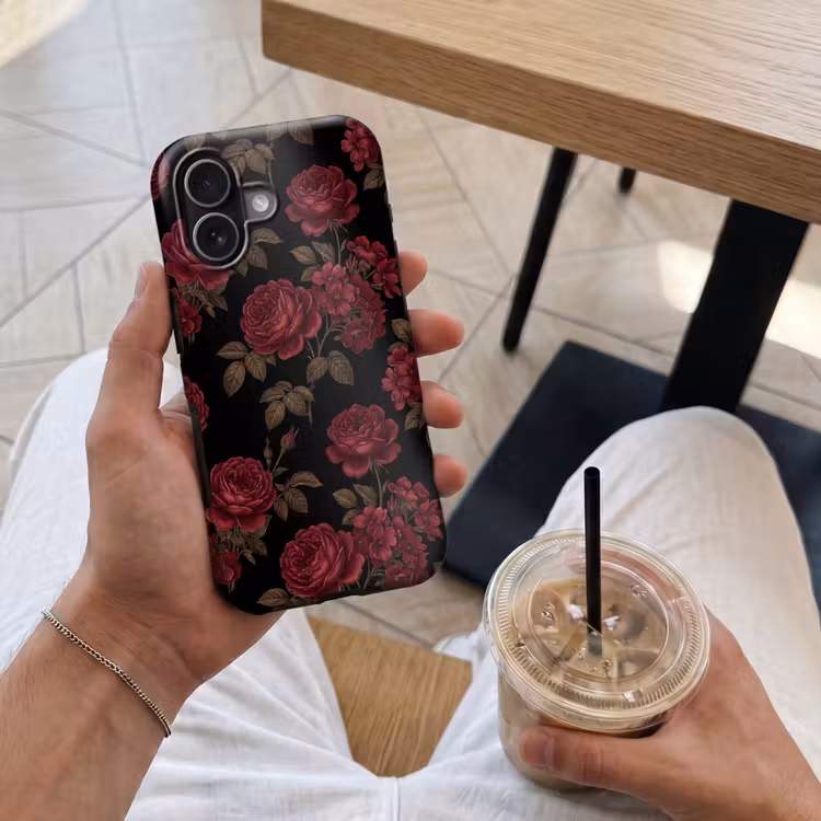 Bloemen - Roos - Patroon - Klassiek - Rood Toughcase MagSafe Apple iPhone 17 klein -Sfeer1M