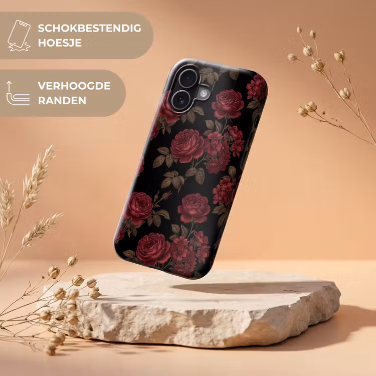 Bloemen - Roos - Patroon - Klassiek - Rood Toughcase MagSafe Apple iPhone 17 klein -USP_RandenV_NL