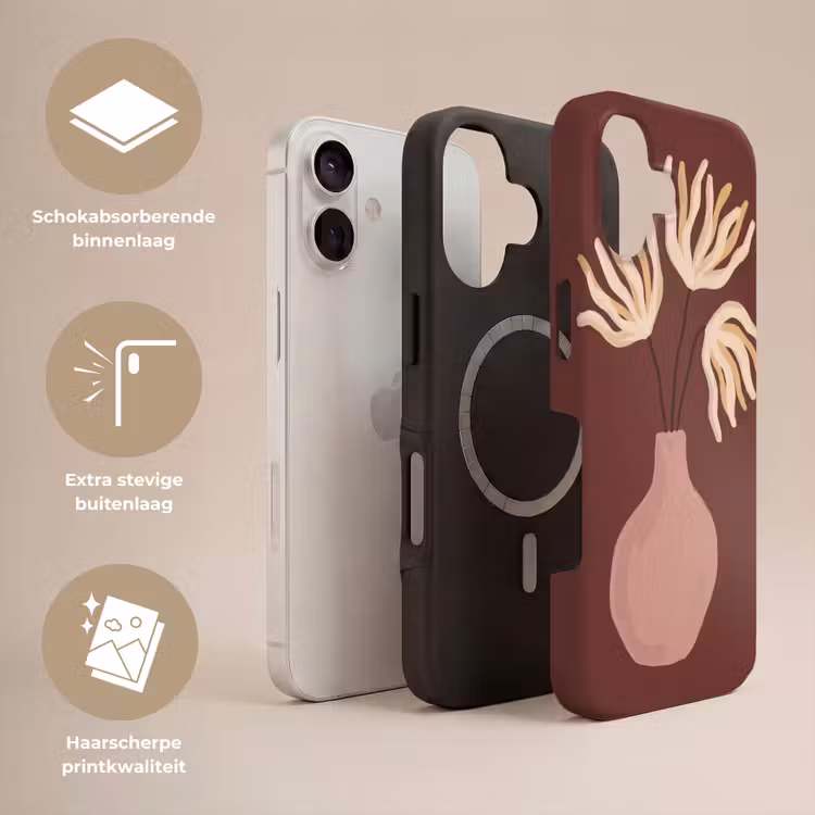 Bloemen - Vaas - Abstract - Modern - Aardetinten Toughcase MagSafe Apple iPhone 17 klein -USP_Lagen_NL