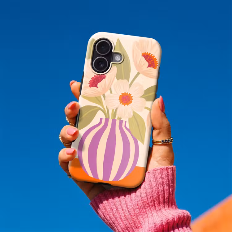 Bloemen - Vaas - Abstract - Paars - Oranje Toughcase MagSafe Apple iPhone 17 klein -Sfeer1V