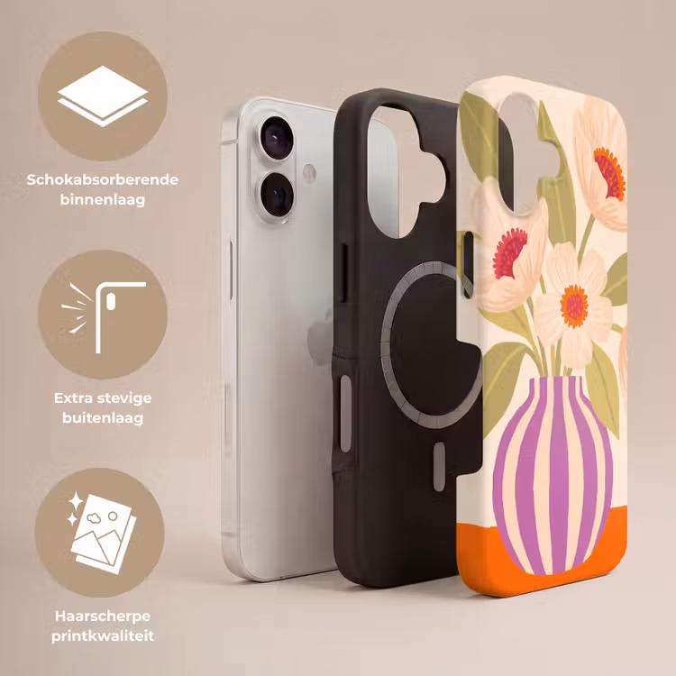 Bloemen - Vaas - Abstract - Paars - Oranje Toughcase MagSafe Apple iPhone 17 klein -USP_Lagen_NL