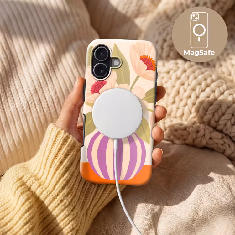 Bloemen - Vaas - Abstract - Paars - Oranje Toughcase MagSafe Apple iPhone 17 klein -USP_MagsafeV