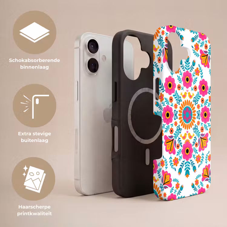 Bloemen - Vogel - Patroon - Kleurrijk - Modern Toughcase MagSafe Apple iPhone 17 klein -USP_Lagen_NL