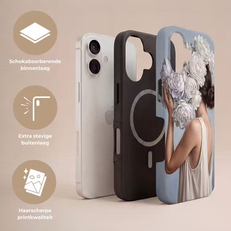 Bloemen - Vrouw - Wit Toughcase MagSafe Apple iPhone 17 klein -USP_Lagen_NL