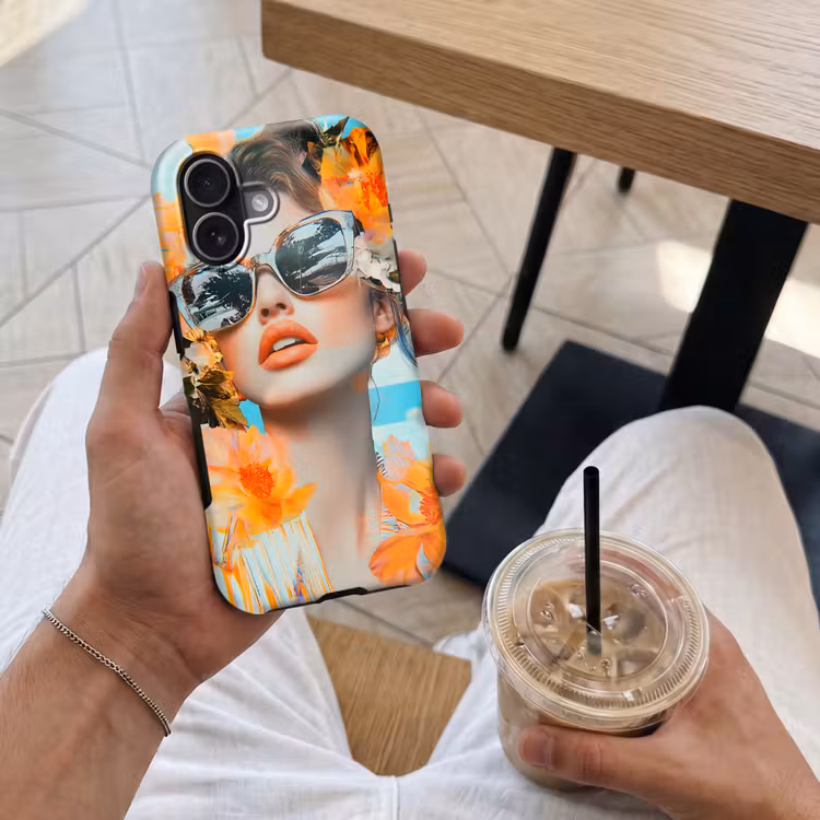 Bloemen - Vrouw - Zonnebril - Blauw Toughcase MagSafe Apple iPhone 17 klein -Sfeer1M