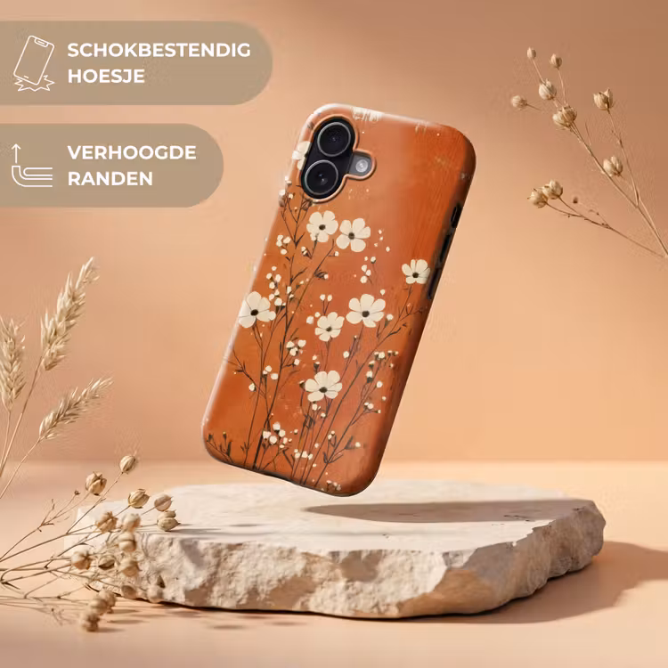 Bloemen - Wit - Subtiel - Roestkleur Toughcase MagSafe Apple iPhone 17 klein -USP_RandenV_NL