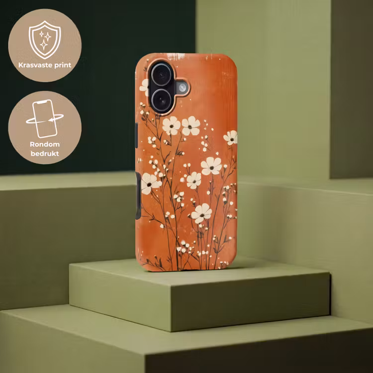 Bloemen - Wit - Subtiel - Roestkleur Toughcase MagSafe Apple iPhone 17 klein -USP_PrintM_NL