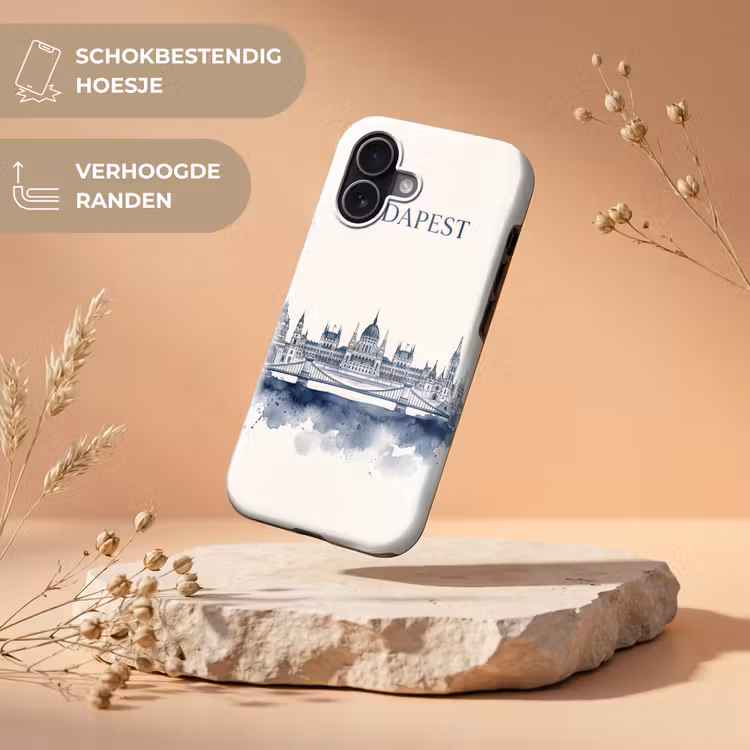 Boedapest - Skyline - Architectuur - Aquarel - Blauw Toughcase MagSafe Apple iPhone 17 klein -USP_RandenV_NL
