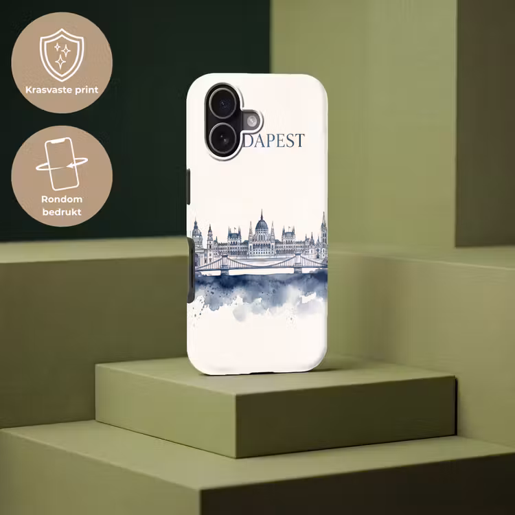 Boedapest - Skyline - Architectuur - Aquarel - Blauw Toughcase MagSafe Apple iPhone 17 klein -USP_PrintM_NL