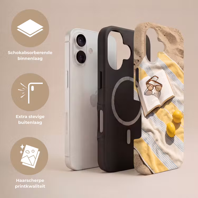 Boek - Zonnebril - Strand - Zomer - Geel Toughcase MagSafe Apple iPhone 17 klein -USP_Lagen_NL