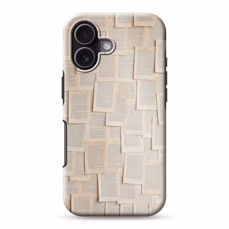 Boekpagina - Collage - Literatuur - Vintage - Beige Toughcase MagSafe Apple iPhone 17 klein -3d