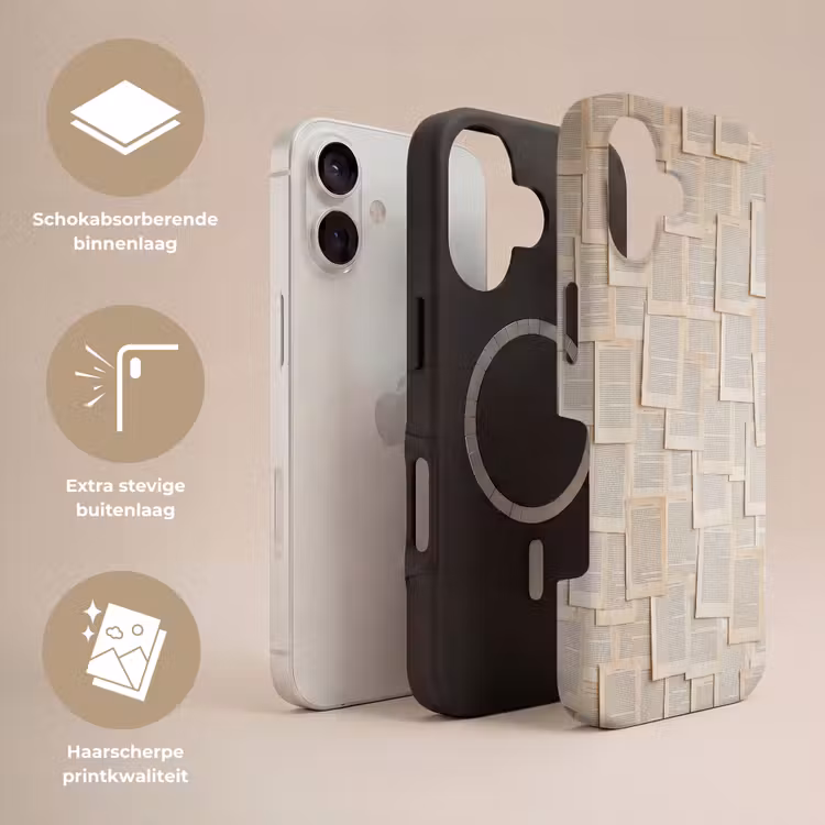 Boekpagina - Collage - Literatuur - Vintage - Beige Toughcase MagSafe Apple iPhone 17 klein -USP_Lagen_NL