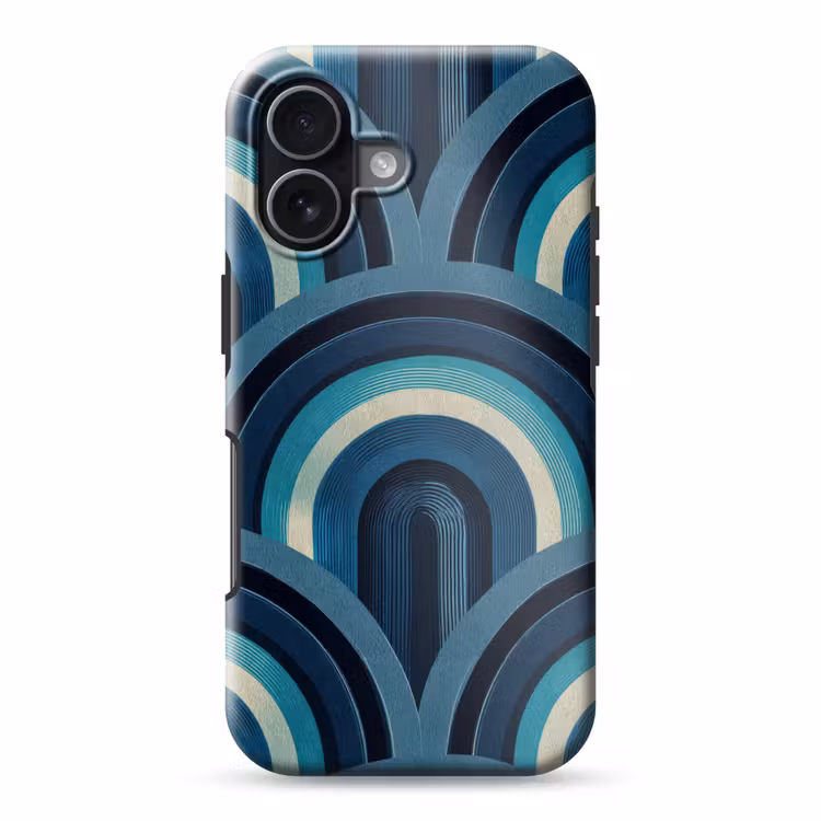 Bogen - Geometrisch - Patroon - Blauw - Retro Toughcase MagSafe Apple iPhone 17 klein 1017 -3d