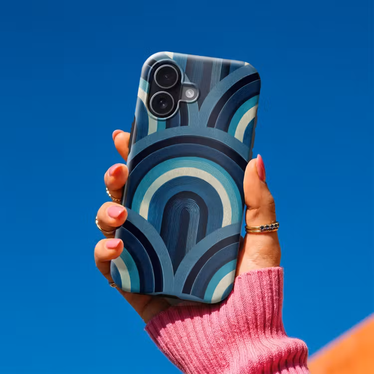 Bogen - Geometrisch - Patroon - Blauw - Retro Toughcase MagSafe Apple iPhone 17 klein 1017 -Sfeer1V
