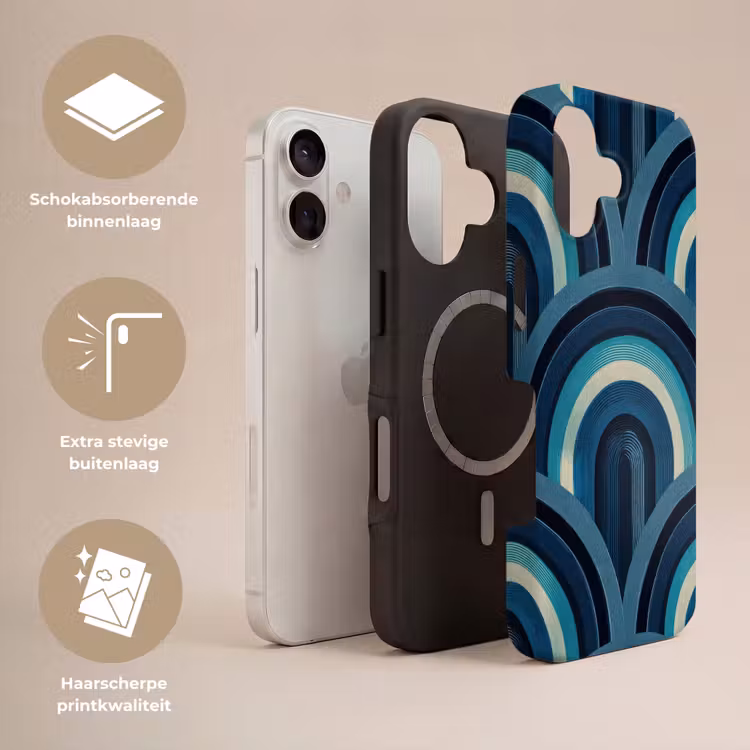 Bogen - Geometrisch - Patroon - Blauw - Retro Toughcase MagSafe Apple iPhone 17 klein 1017 -USP_Lagen_NL