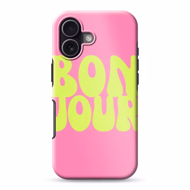 Bonjour - Roze - Fel groen Toughcase MagSafe Apple iPhone 17 klein -3d