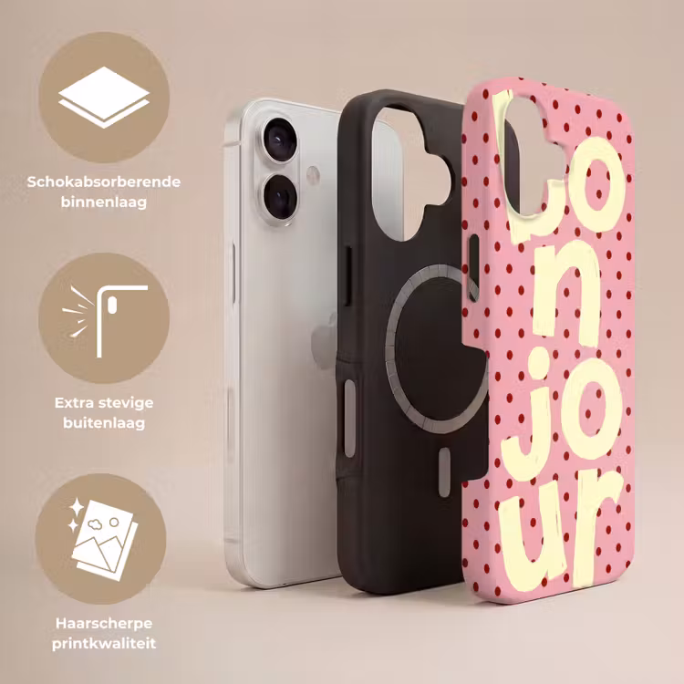 Bonjour - Stippen - Roze- Geel Toughcase MagSafe Apple iPhone 17 klein -USP_Lagen_NL