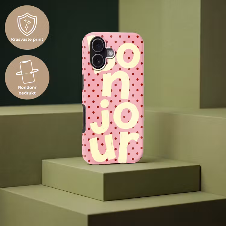 Bonjour - Stippen - Roze- Geel Toughcase MagSafe Apple iPhone 17 klein -USP_PrintM_NL