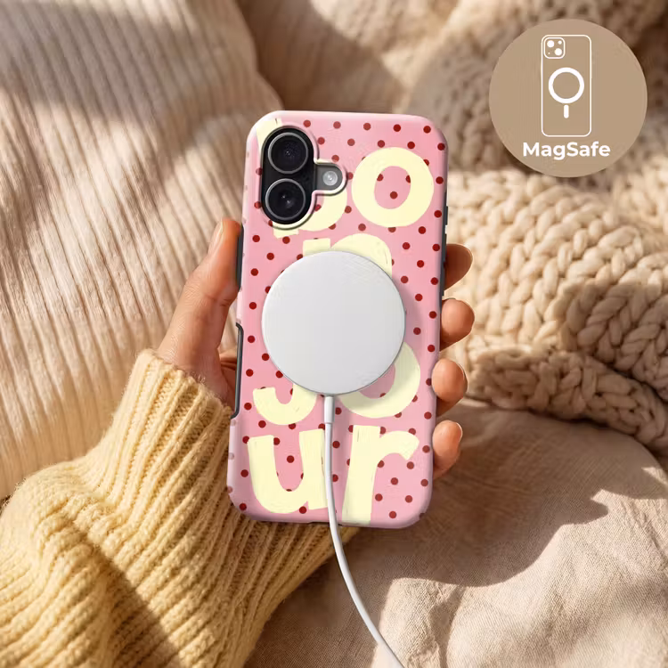 Bonjour - Stippen - Roze- Geel Toughcase MagSafe Apple iPhone 17 klein -USP_MagsafeV