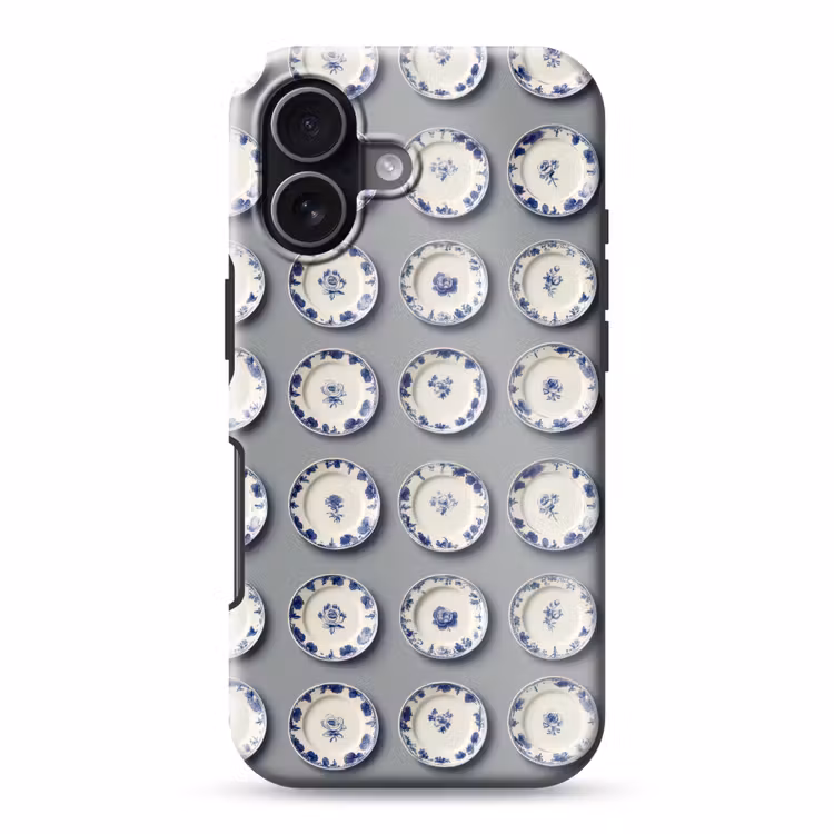 Borden - Bloemen - Blauw - Wit Toughcase MagSafe Apple iPhone 17 klein 1017 -3d