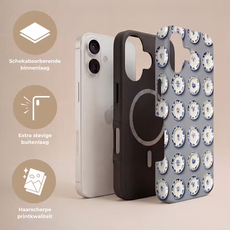 Borden - Bloemen - Blauw - Wit Toughcase MagSafe Apple iPhone 17 klein 1017 -USP_Lagen_NL