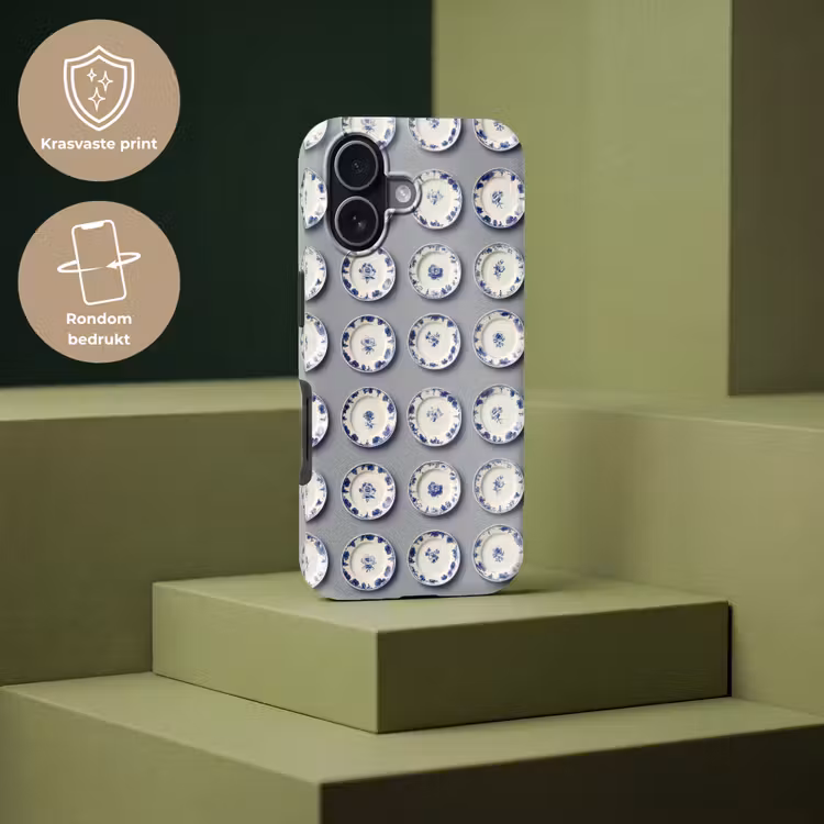 Borden - Bloemen - Blauw - Wit Toughcase MagSafe Apple iPhone 17 klein 1017 -USP_PrintM_NL
