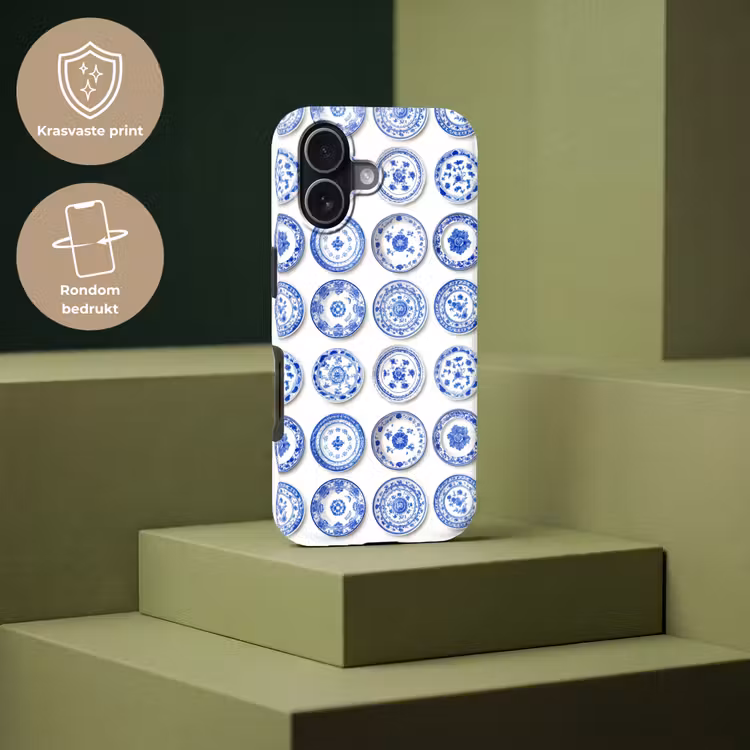 Borden - Bloemen - Patroon - Blauw Toughcase MagSafe Apple iPhone 17 klein 1017 -USP_PrintM_NL