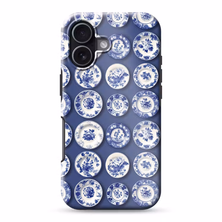 Borden - Floraal - Blauw Toughcase MagSafe Apple iPhone 17 klein 1017 -3d