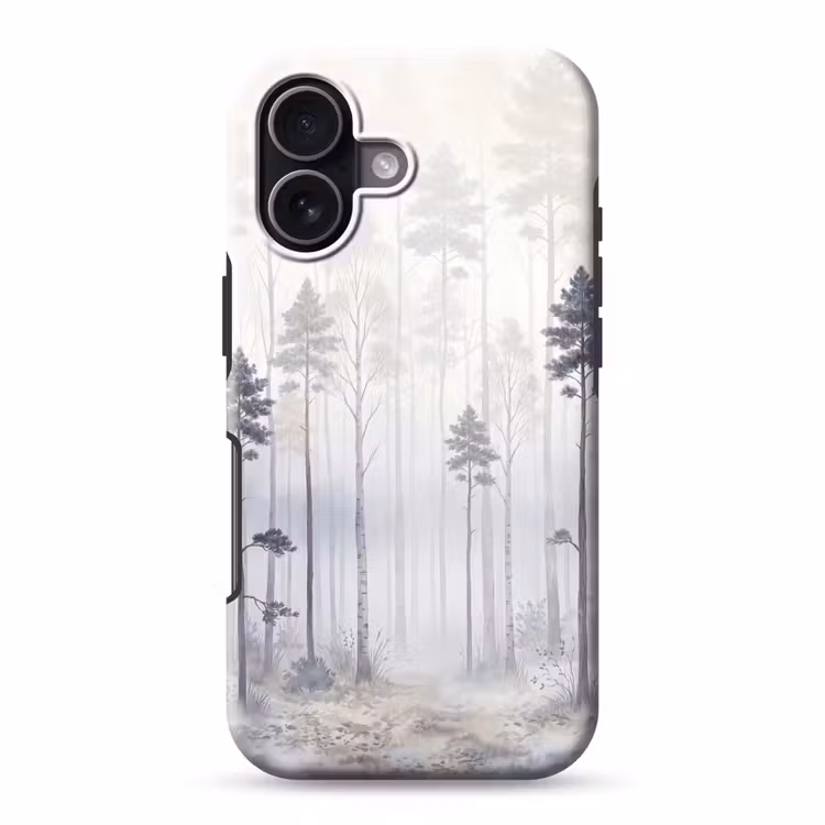 Bos - Bomen - Mist - Natuur - Illustratie - Grijs Toughcase MagSafe Apple iPhone 17 klein -3d
