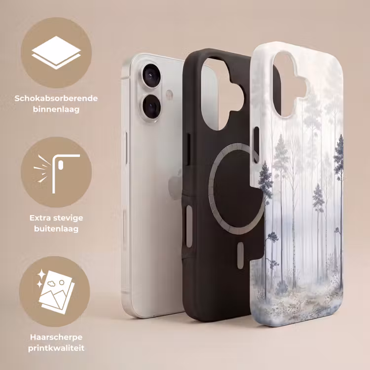 Bos - Bomen - Mist - Natuur - Illustratie - Grijs Toughcase MagSafe Apple iPhone 17 klein -USP_Lagen_NL
