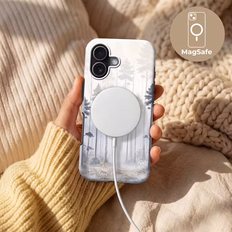 Bos - Bomen - Mist - Natuur - Illustratie - Grijs Toughcase MagSafe Apple iPhone 17 klein -USP_MagsafeV