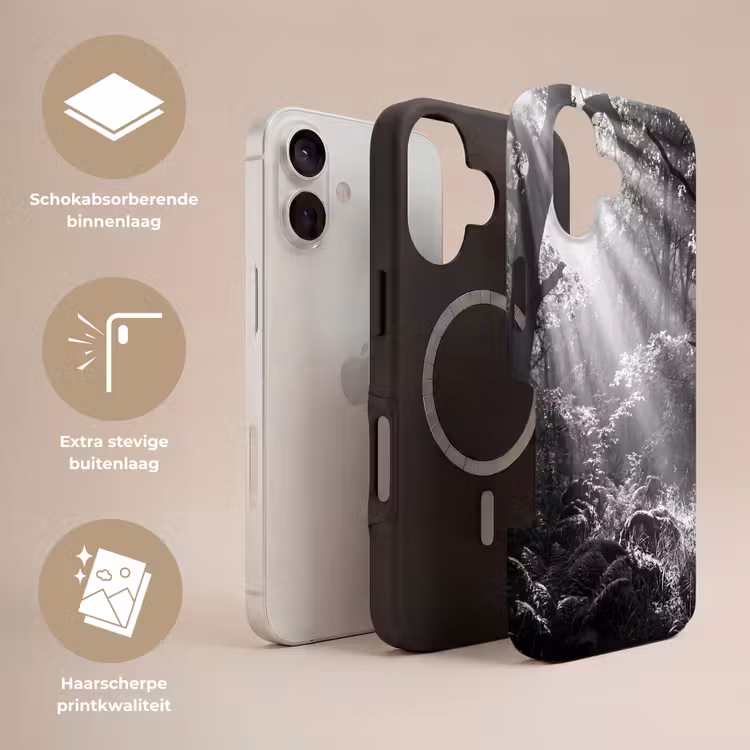 Bos - Lichtstralen - Natuur - Zwart-wit Toughcase MagSafe Apple iPhone 17 klein -USP_Lagen_NL