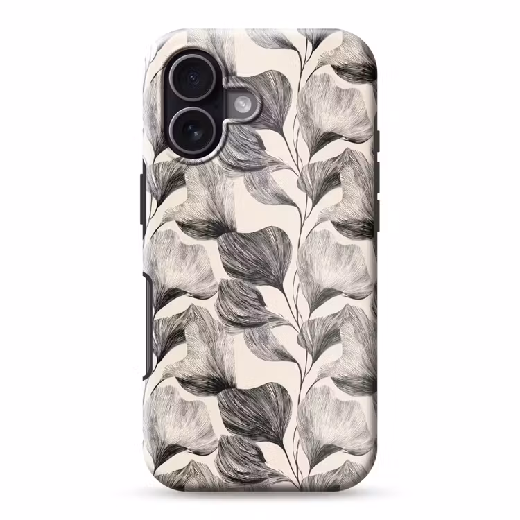 Botanisch - Bladeren - Zwart Toughcase MagSafe Apple iPhone 17 klein 1017 -3d