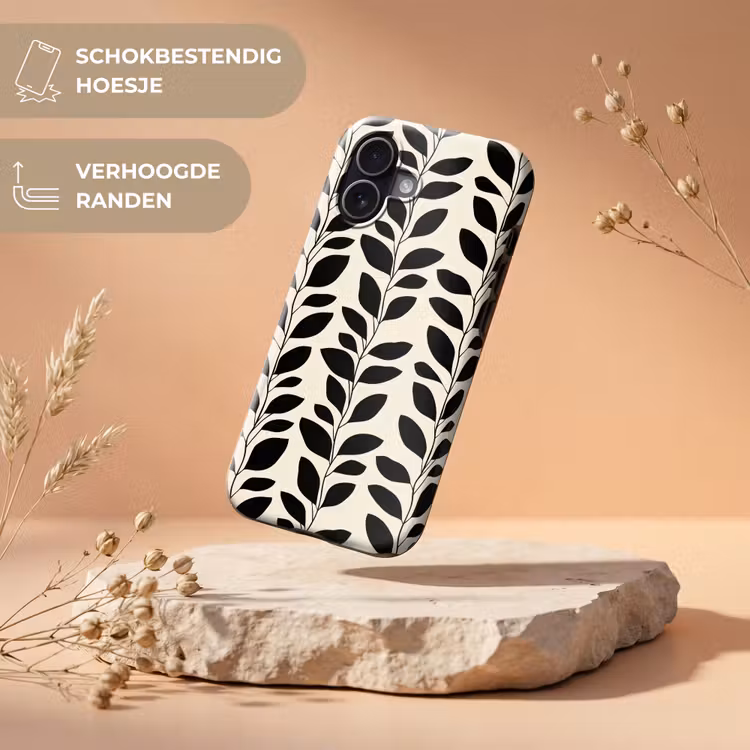 Botanisch - Dessin - Zwart - Beige Toughcase MagSafe Apple iPhone 17 klein 1017 -USP_RandenV_NL