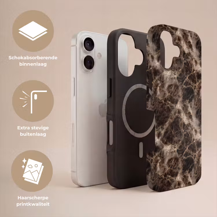 Bruin - Goud - Marmer Toughcase MagSafe Apple iPhone 17 klein 1017 -USP_Lagen_NL