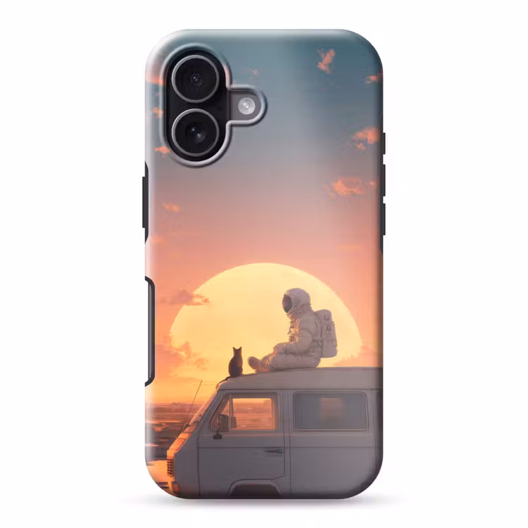 Busje - Kat - Zonsondergang - Oranje Toughcase MagSafe Apple iPhone 17 klein -3d