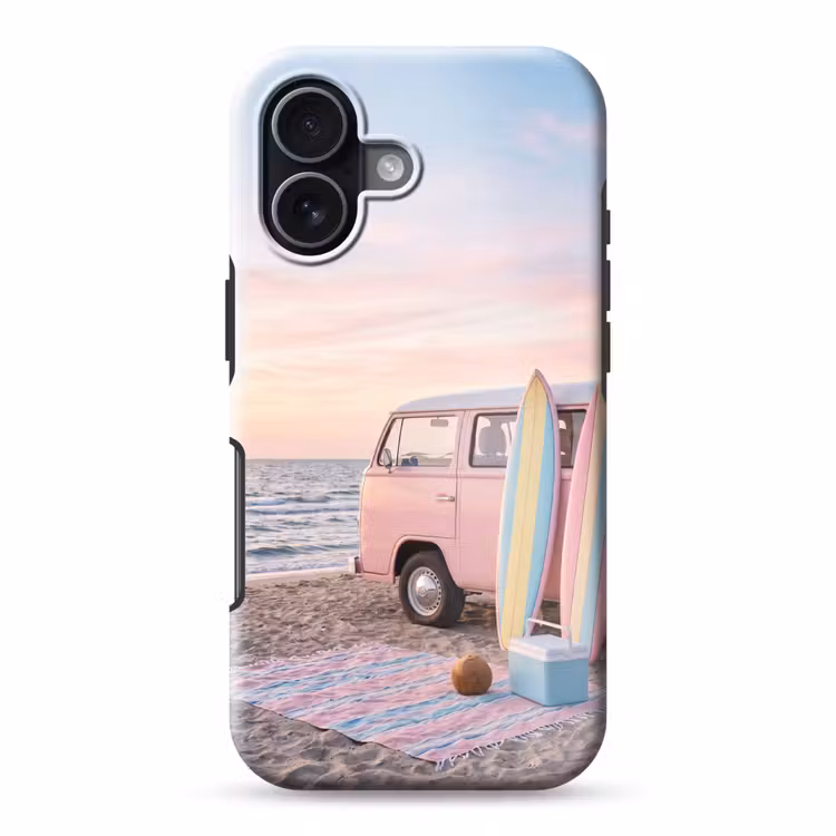 Busje - Strand - Surfplank - Zomer - Roze Toughcase MagSafe Apple iPhone 17 klein -3d