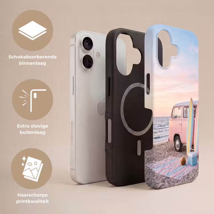 Busje - Strand - Surfplank - Zomer - Roze Toughcase MagSafe Apple iPhone 17 klein -USP_Lagen_NL
