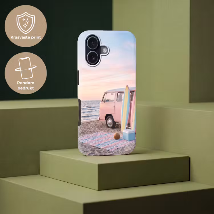 Busje - Strand - Surfplank - Zomer - Roze Toughcase MagSafe Apple iPhone 17 klein -USP_PrintM_NL