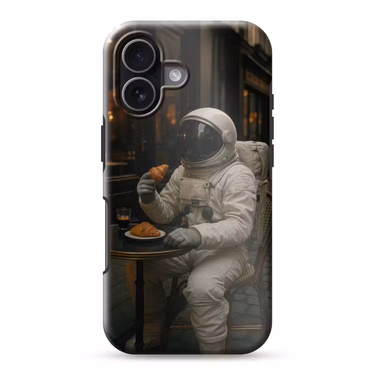 Café - Croissant - Koffie - Astronaut Toughcase MagSafe Apple iPhone 17 klein -3d