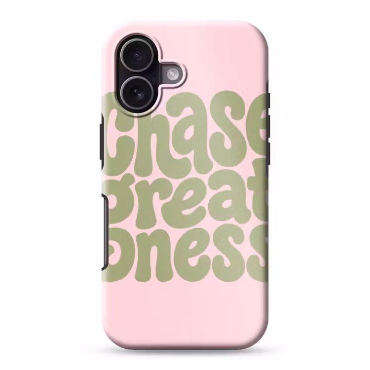 Chase greatness - Groen - Roze - Retro Toughcase MagSafe Apple iPhone 17 klein -3d