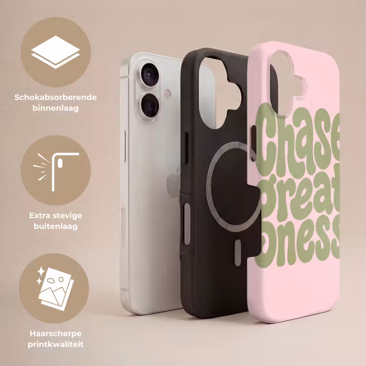 Chase greatness - Groen - Roze - Retro Toughcase MagSafe Apple iPhone 17 klein -USP_Lagen_NL