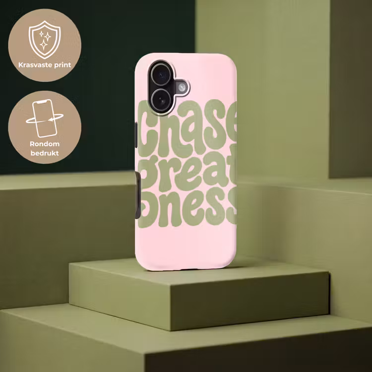 Chase greatness - Groen - Roze - Retro Toughcase MagSafe Apple iPhone 17 klein -USP_PrintM_NL