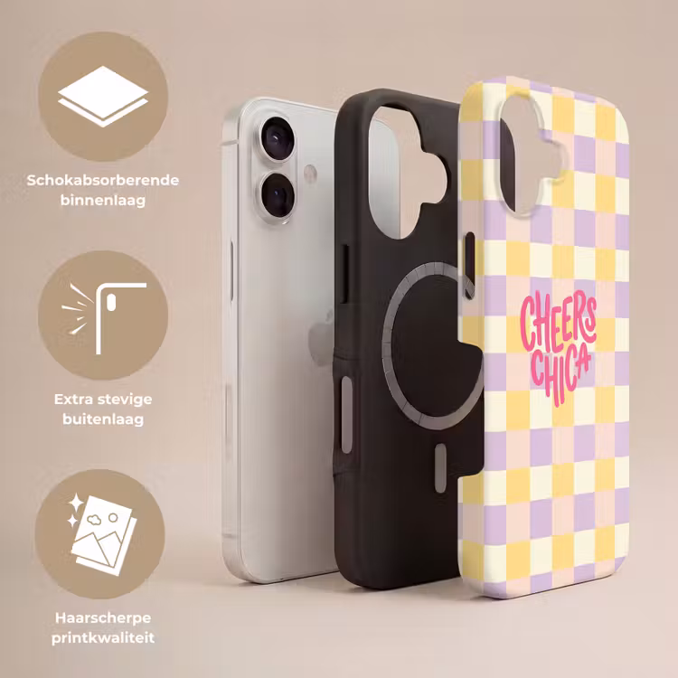 Cheers Chica - Ruitjes - Lila - Geel Toughcase MagSafe Apple iPhone 17 klein -USP_Lagen_NL