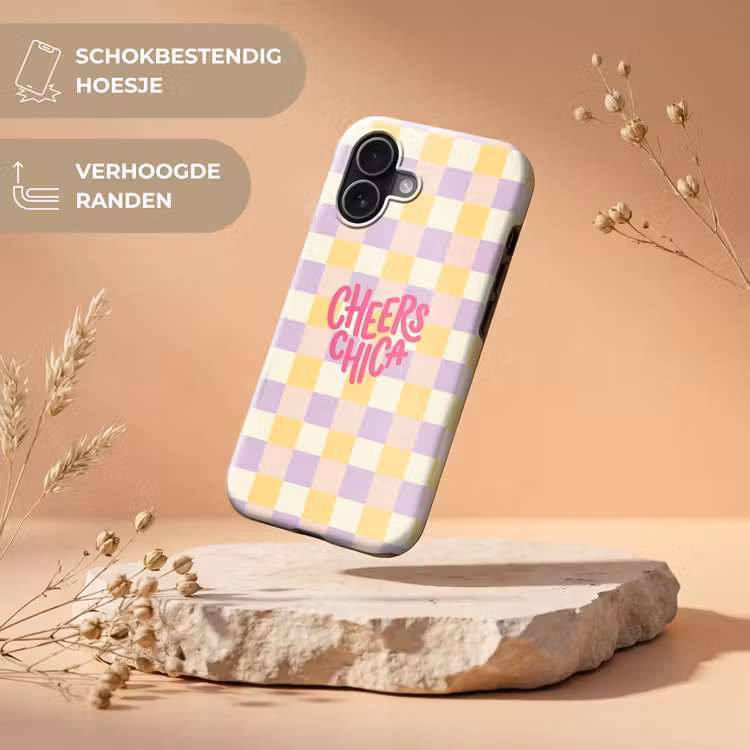 Cheers Chica - Ruitjes - Lila - Geel Toughcase MagSafe Apple iPhone 17 klein -USP_RandenV_NL