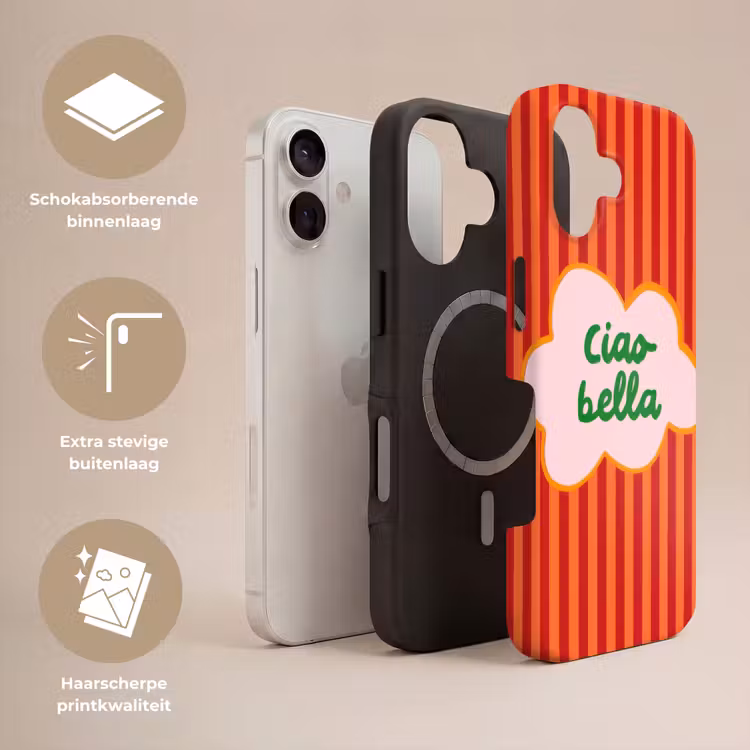 Ciao bella - Tekstwolk - Strepen - Oranje Toughcase MagSafe Apple iPhone 17 klein -USP_Lagen_NL