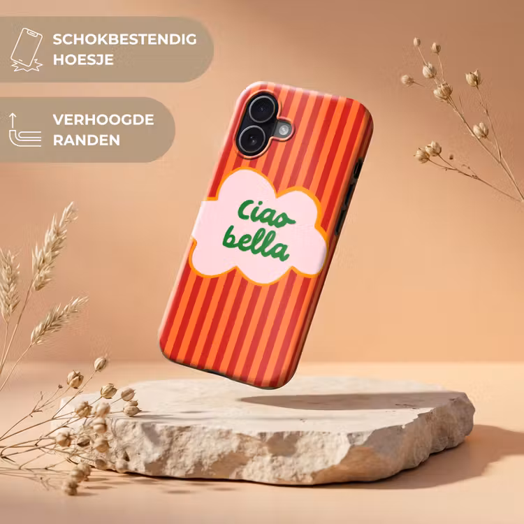 Ciao bella - Tekstwolk - Strepen - Oranje Toughcase MagSafe Apple iPhone 17 klein -USP_RandenV_NL