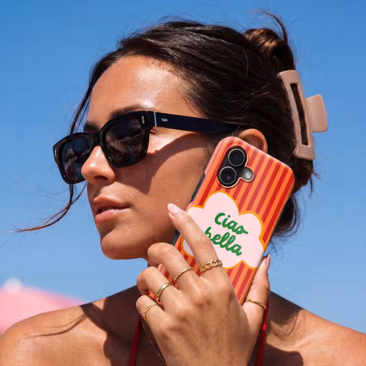Ciao bella - Tekstwolk - Strepen - Oranje Toughcase MagSafe Apple iPhone 17 klein -Sfeer2V