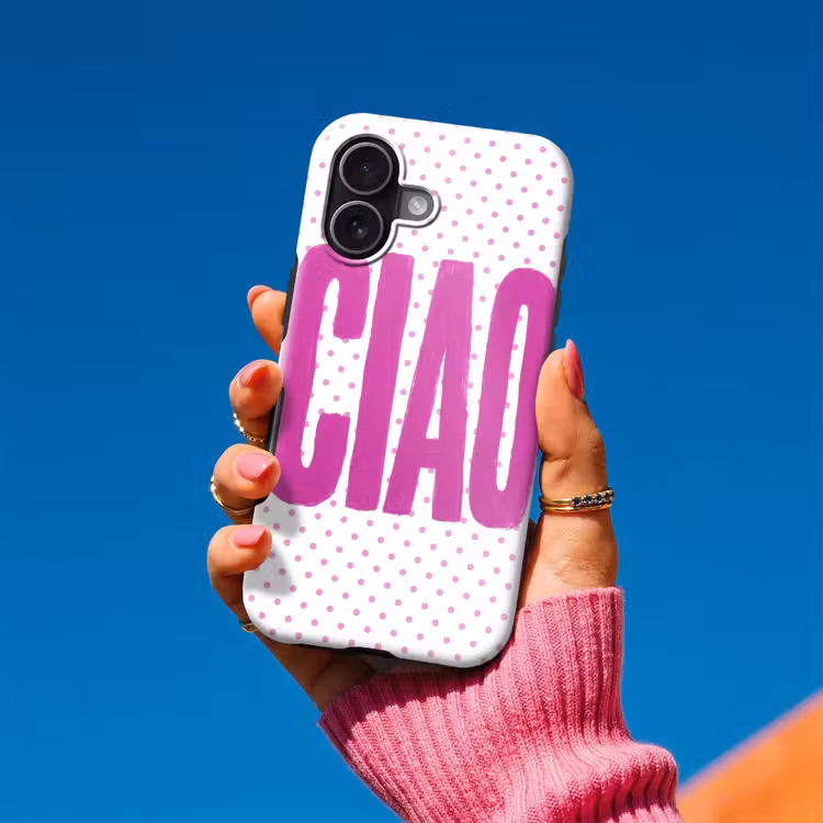 Ciao - Stippen - Roze - Wit Toughcase MagSafe Apple iPhone 17 klein -Sfeer1V