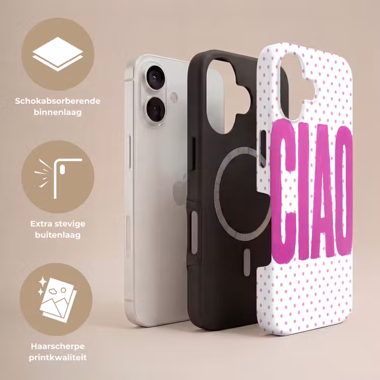 Ciao - Stippen - Roze - Wit Toughcase MagSafe Apple iPhone 17 klein -USP_Lagen_NL